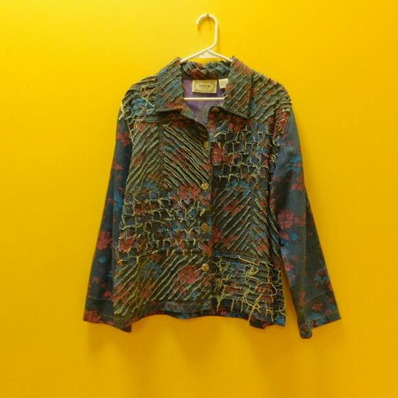 Tantrums Vintage Floral Cut Up Look Denim Jacket - Picture 2 of 8